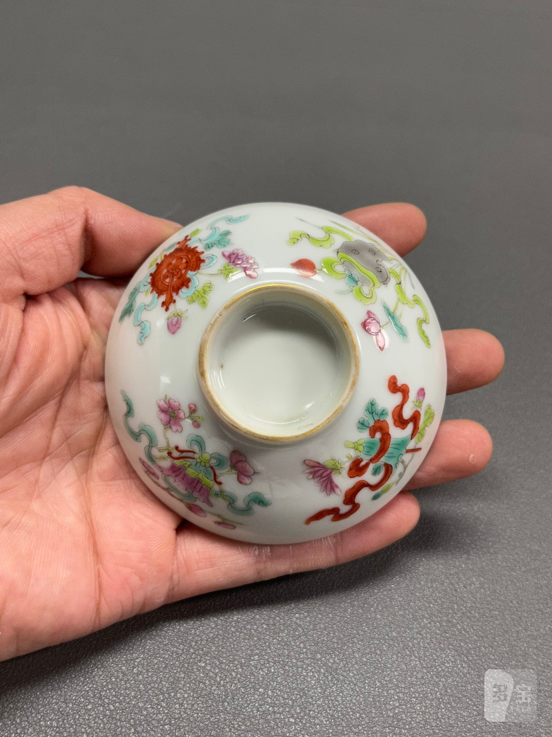 清道光  粉彩花卉八吉祥纹盖杯 - 图34